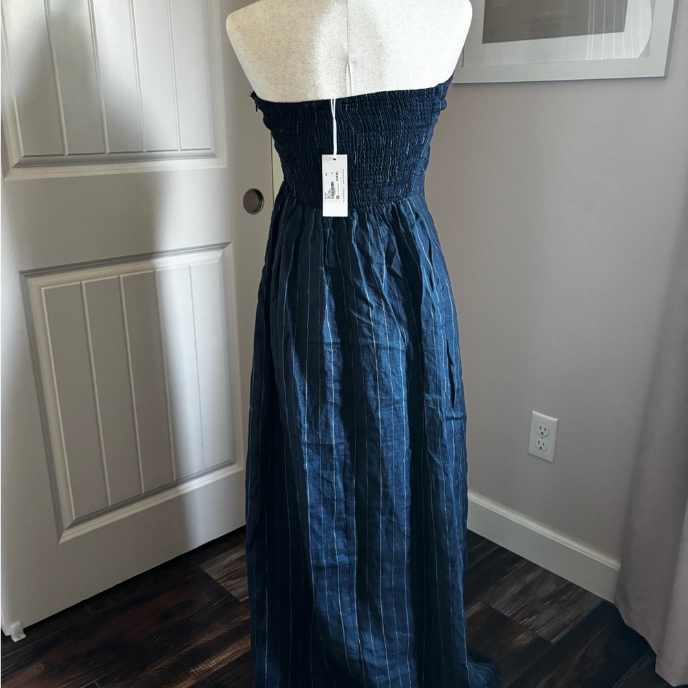 We’re All Pretty Girls - Navy Pinstripe Strapless Midi Dress (NWT) - Picture 4 of 10